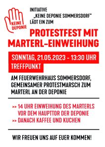 Einladung zum Protestfest mit MArterleinweihung am 21.5.2023